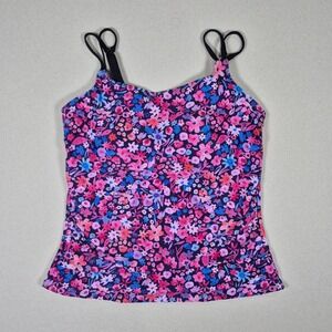 Daci Womens Floral Tankini Top Pink Purple Adjustable Straps Size Large NWT